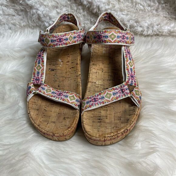 Born Sirena multi color  fabric strap cork wrap platform wedge sandals SZ11 - Picture 1 of 9
